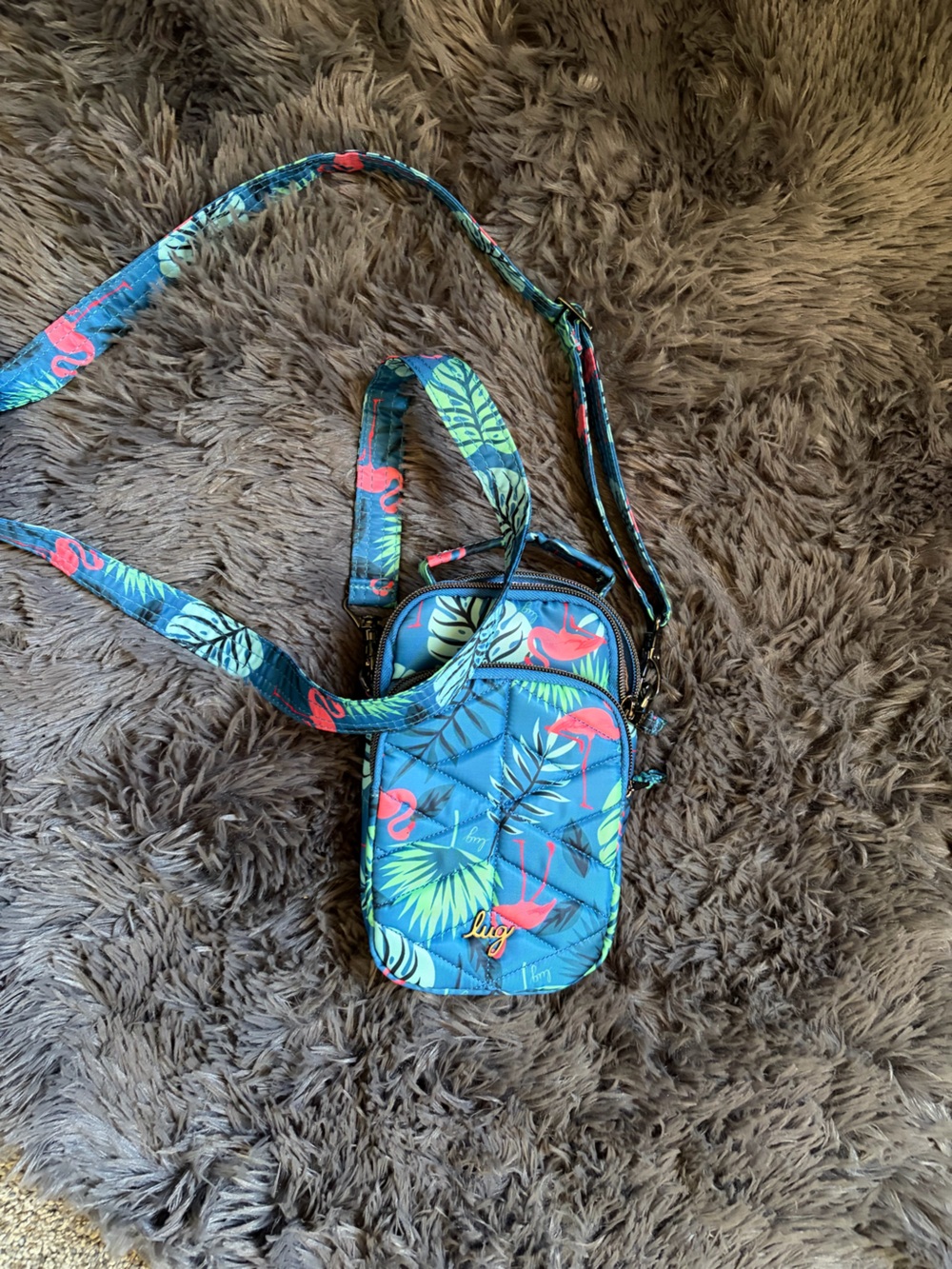 LUG Teal Flamingo Palm Quilted Crossbody